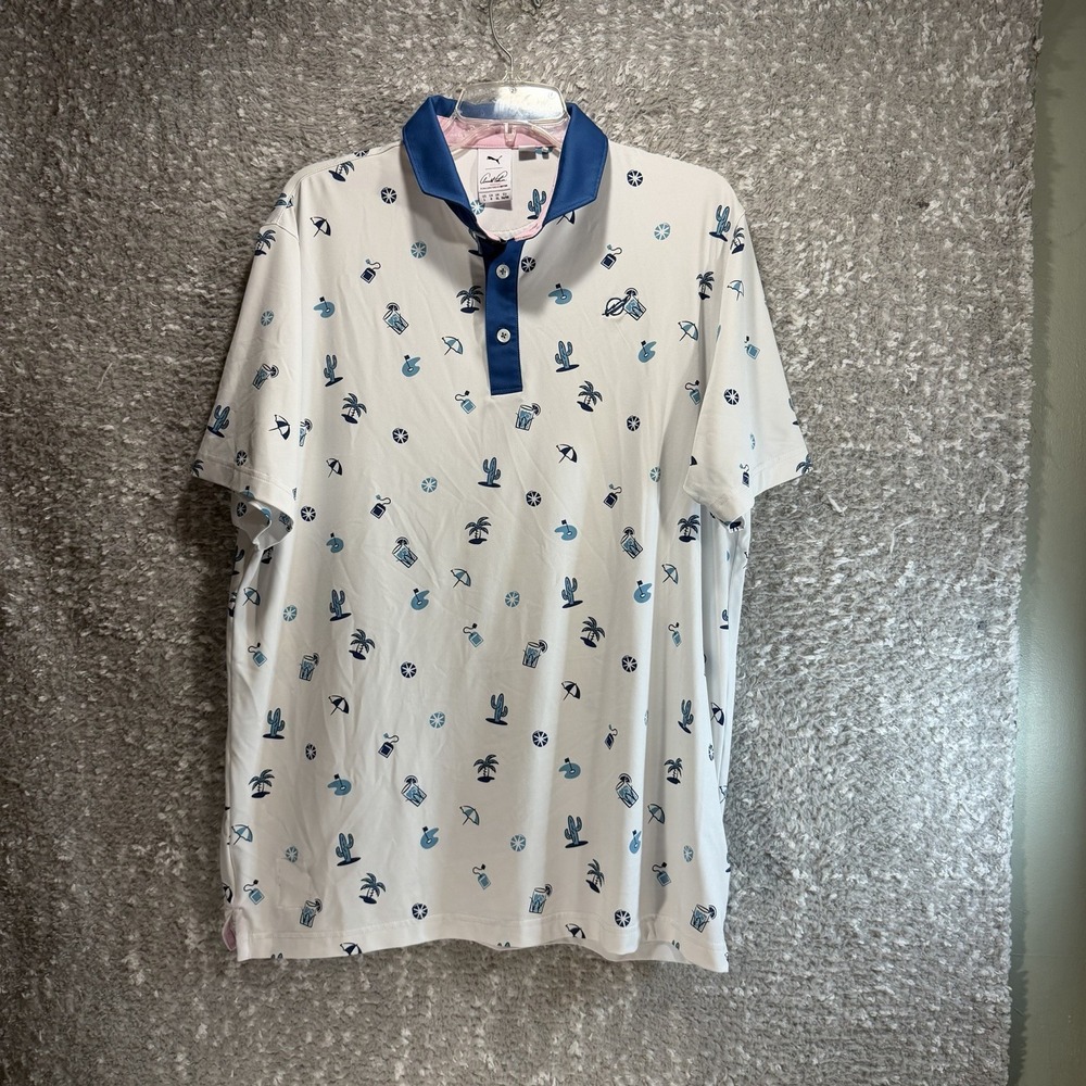 Puma Arnold Palmer Polo Shirt Size L Golf Performance Summer Print Preppy